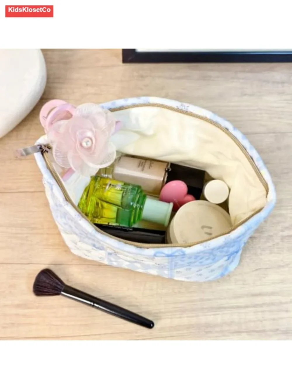 Quilted Canvas Cosmetic Bag Travel Makeup Pouch Zip Organizer